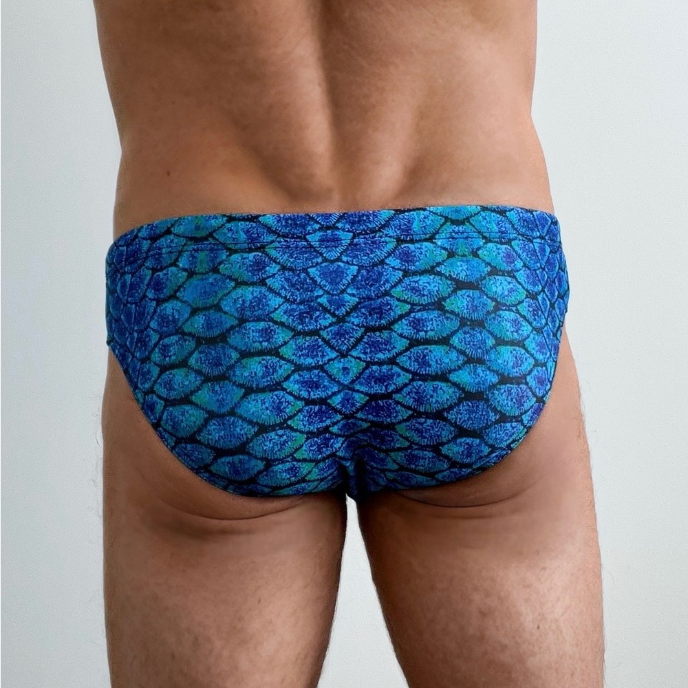 Blue Patterned Men's Swim Trunks - Picture 2 of 7
